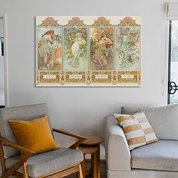 【ロビー】美品 アルフォンス・ミュシャ「四季・秋・春・冬」3点セット 無料壁紙】アルフォンス・ミュシャ「四季-秋 (1896